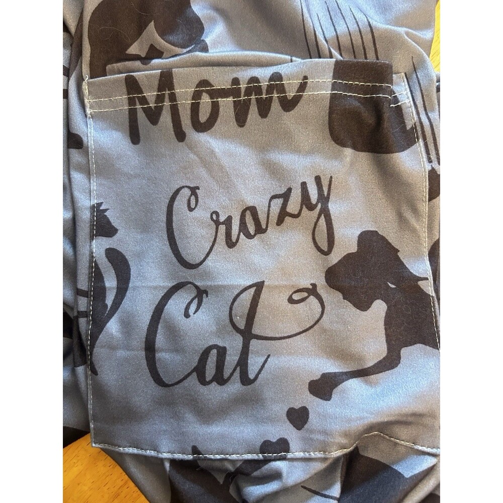 Cat Mom Lounge Pants Gray Black Print Stretch Casual Pants Front Pocket Sz L EUC - Picture 14 of 16